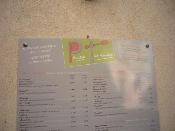 Menu v Pause Tartines
